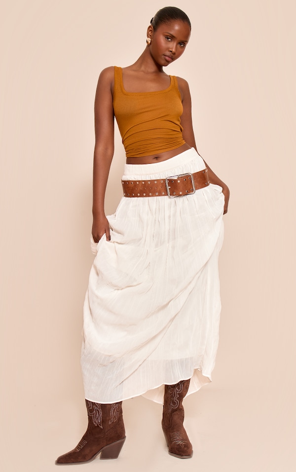 Cream Crinkle Chiffon Maxi Skirt