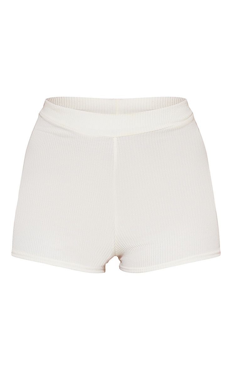 Cream Crinkle Rib Hot Pants image 6