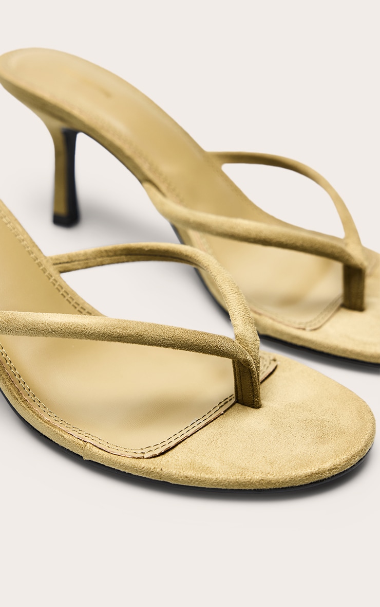Olive Faux Suede Round Toe Thong Mid Heeled Mules image 5