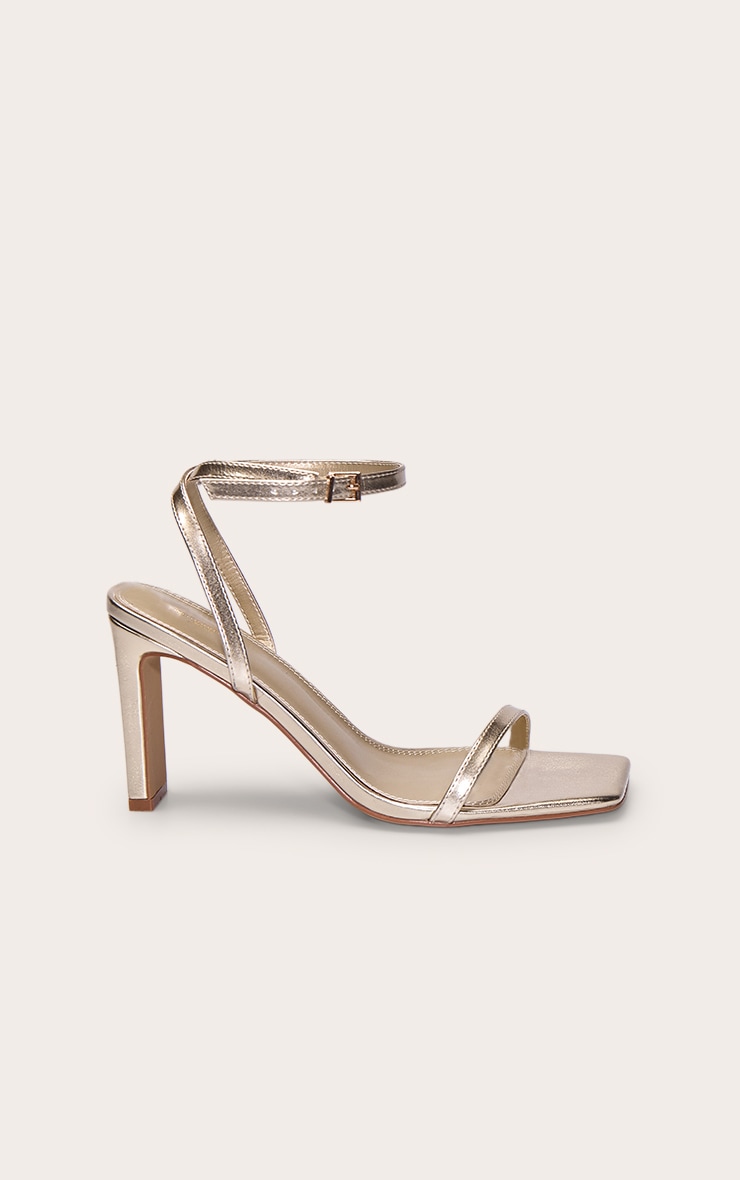 Wide Fit Gold Square Toe Slim Block Heel Barely There Sandal image 2