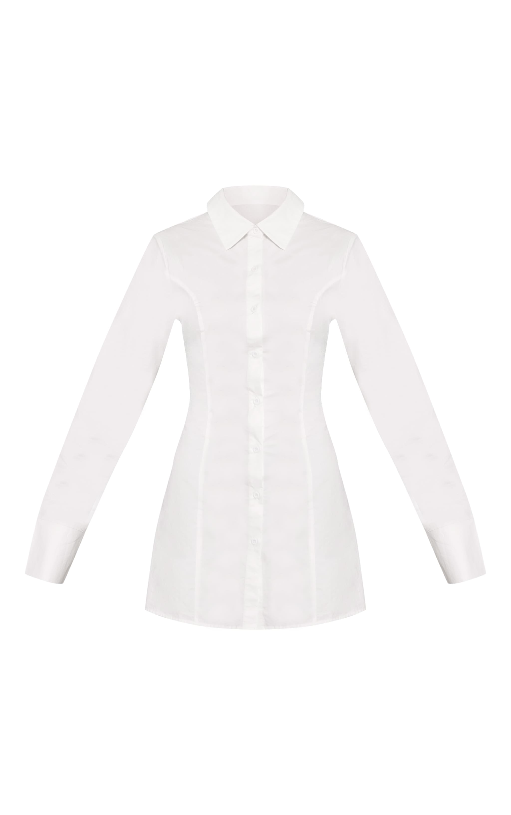 White Cotton Poplin Lace Up Back Shirt Dress image 5