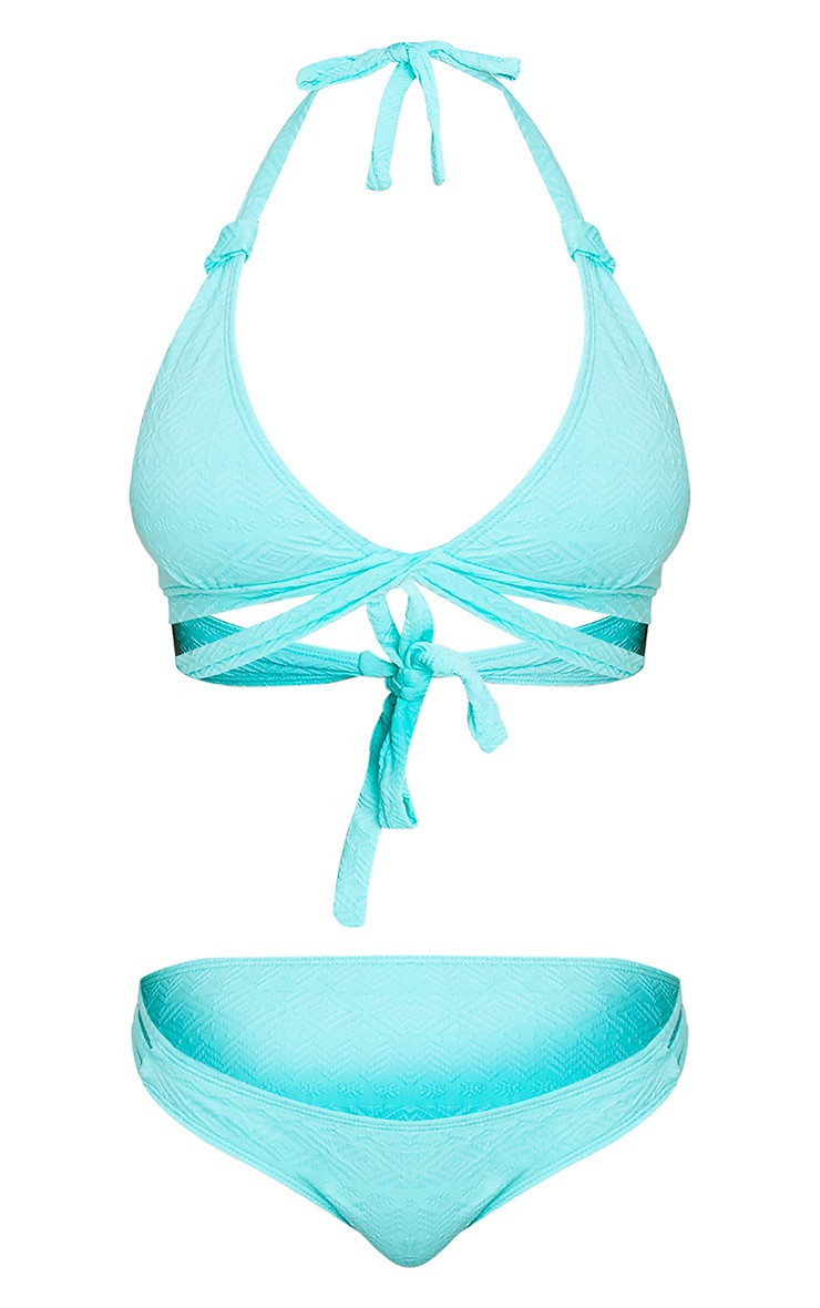 Lakyn Mint Textured Halterneck Crossover Bikini PrettyLittleThing