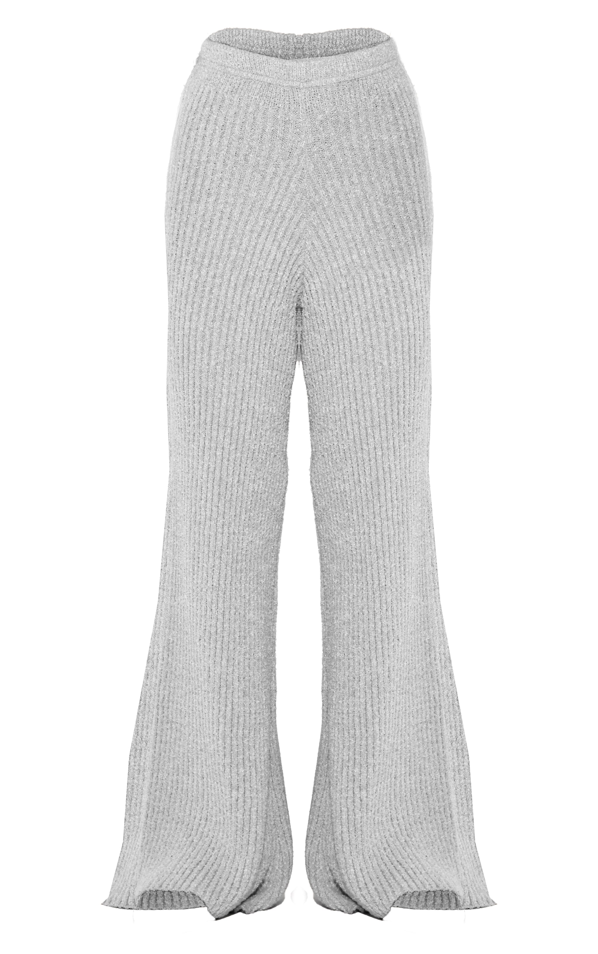 Ash Grey Rib Boucle Knit Wide Leg Pants image 5