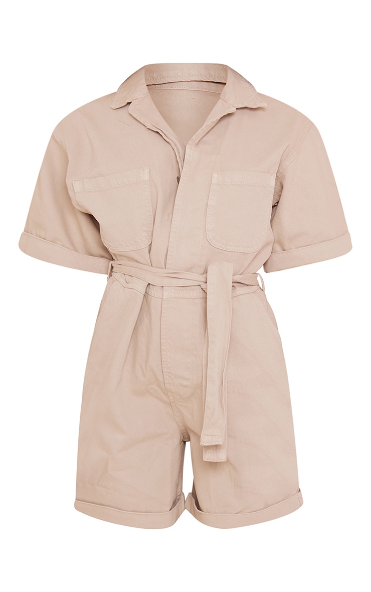 Stone Turn Up Hem Oversized Tie Waist Denim Playsuit image 5