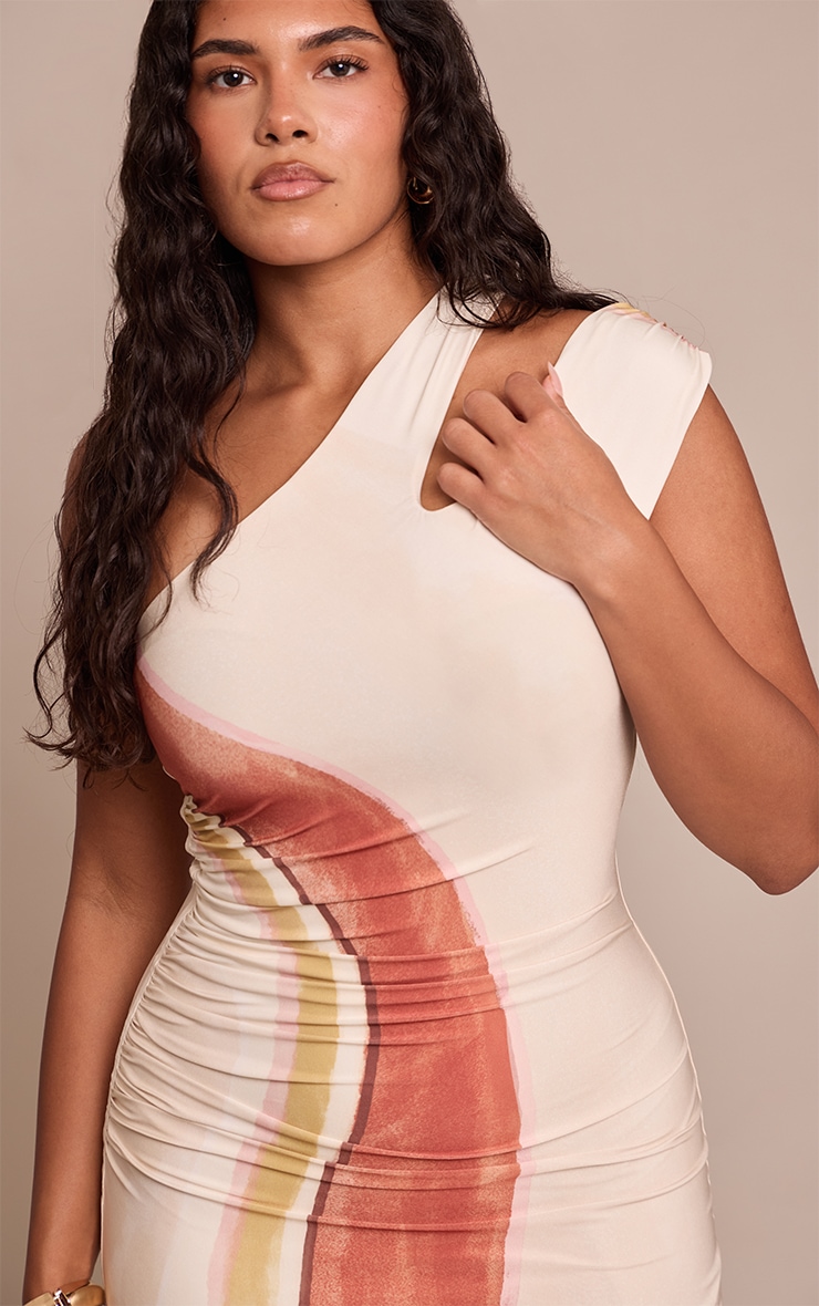 Shape Rust Marble Print Slinky One Shoulder Ruched Mini Dress image 4