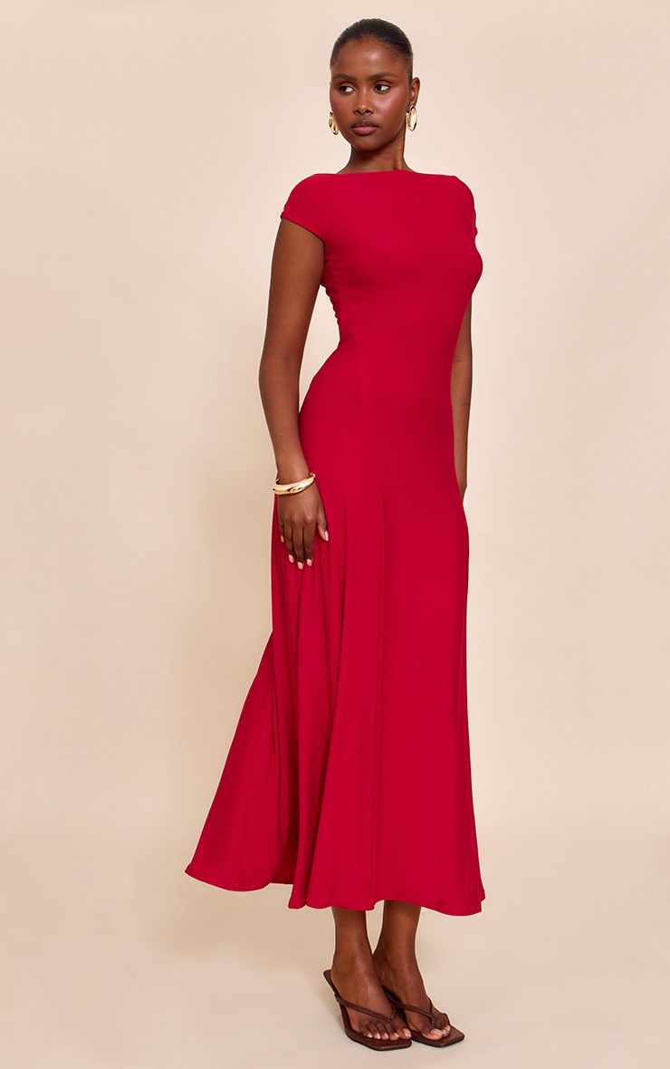 Red Asymmetric Panelled Floaty Maxi Dress image 3