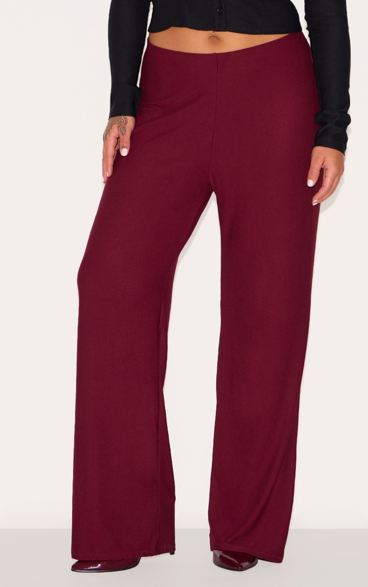 Plus Burgundy Soft Touch Straight Leg Pants image 2