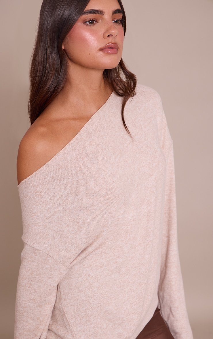 Sand Soft Knit Asymmetric Oversized Slouchy Long Sleeve Top image 4