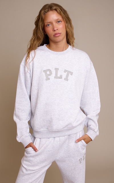 PLT Ash Grey Glitter Logo Pullover Sweatshirt