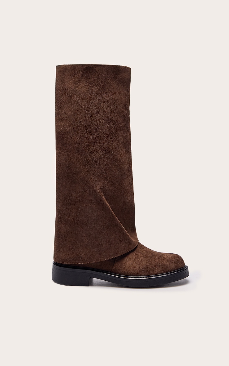 Chocolate Suede Fold Over Knee High Boot image 2