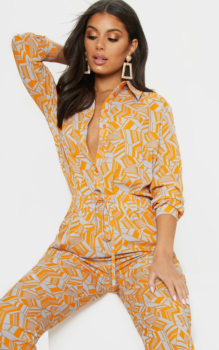 Neon Orange Printed Oversized Shirt