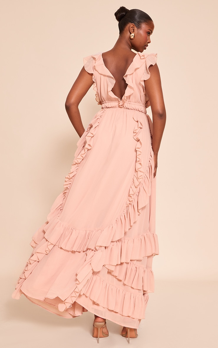 Robe longue rose pâle très volantée image 2
