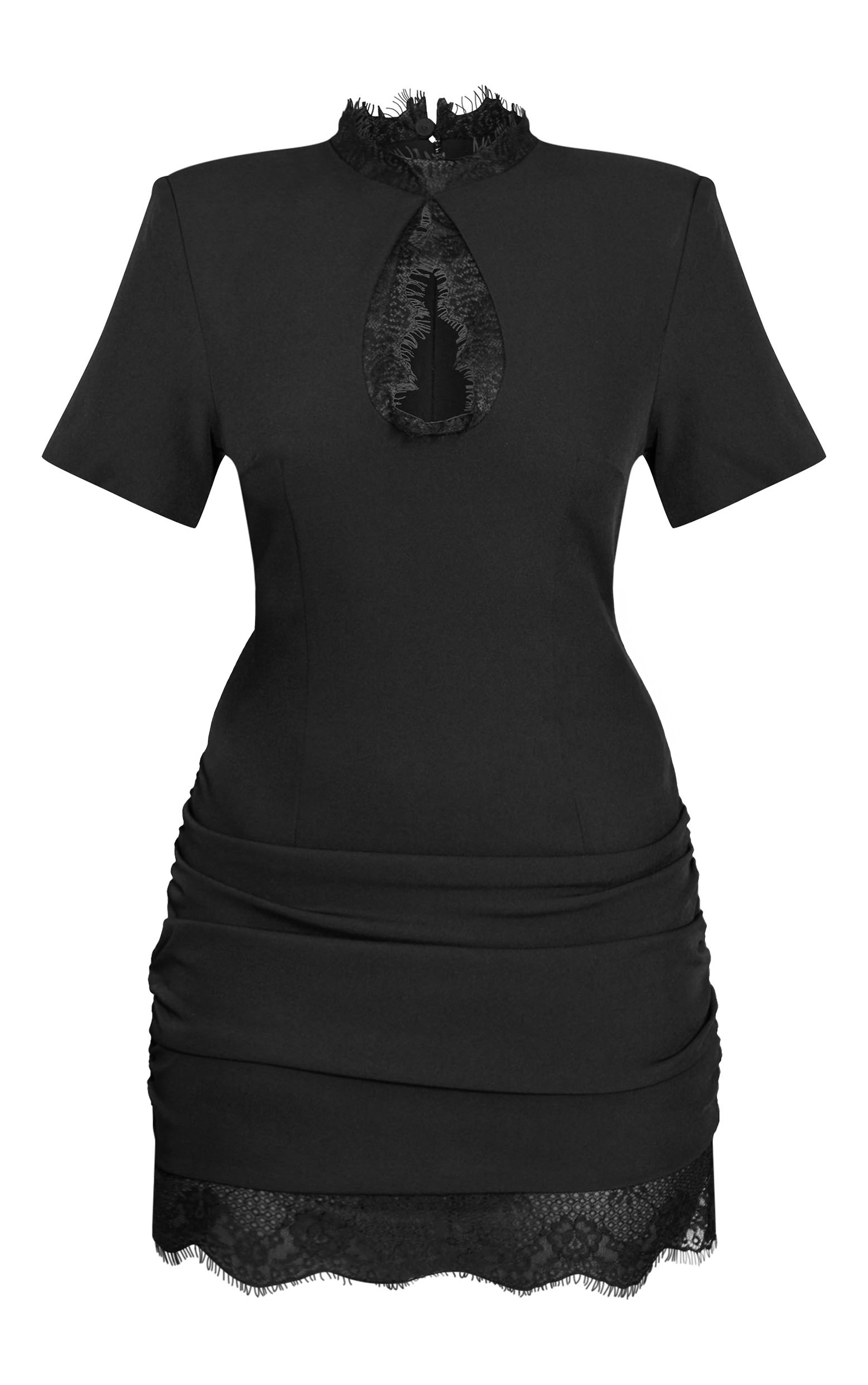 Black Woven Key Hole Lace Trim Mini Dress image 5