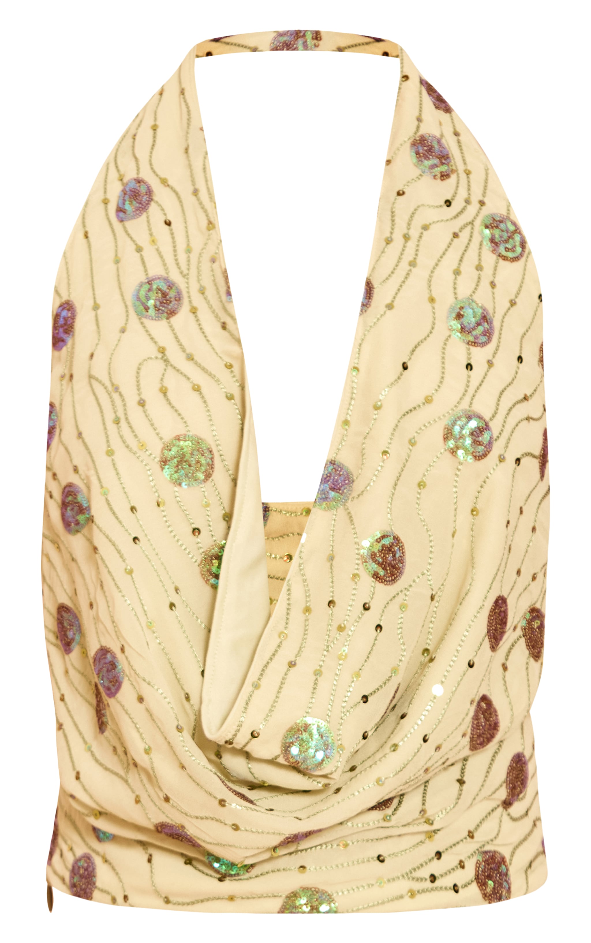 Lime Embellished Cowl Neck Top image 5