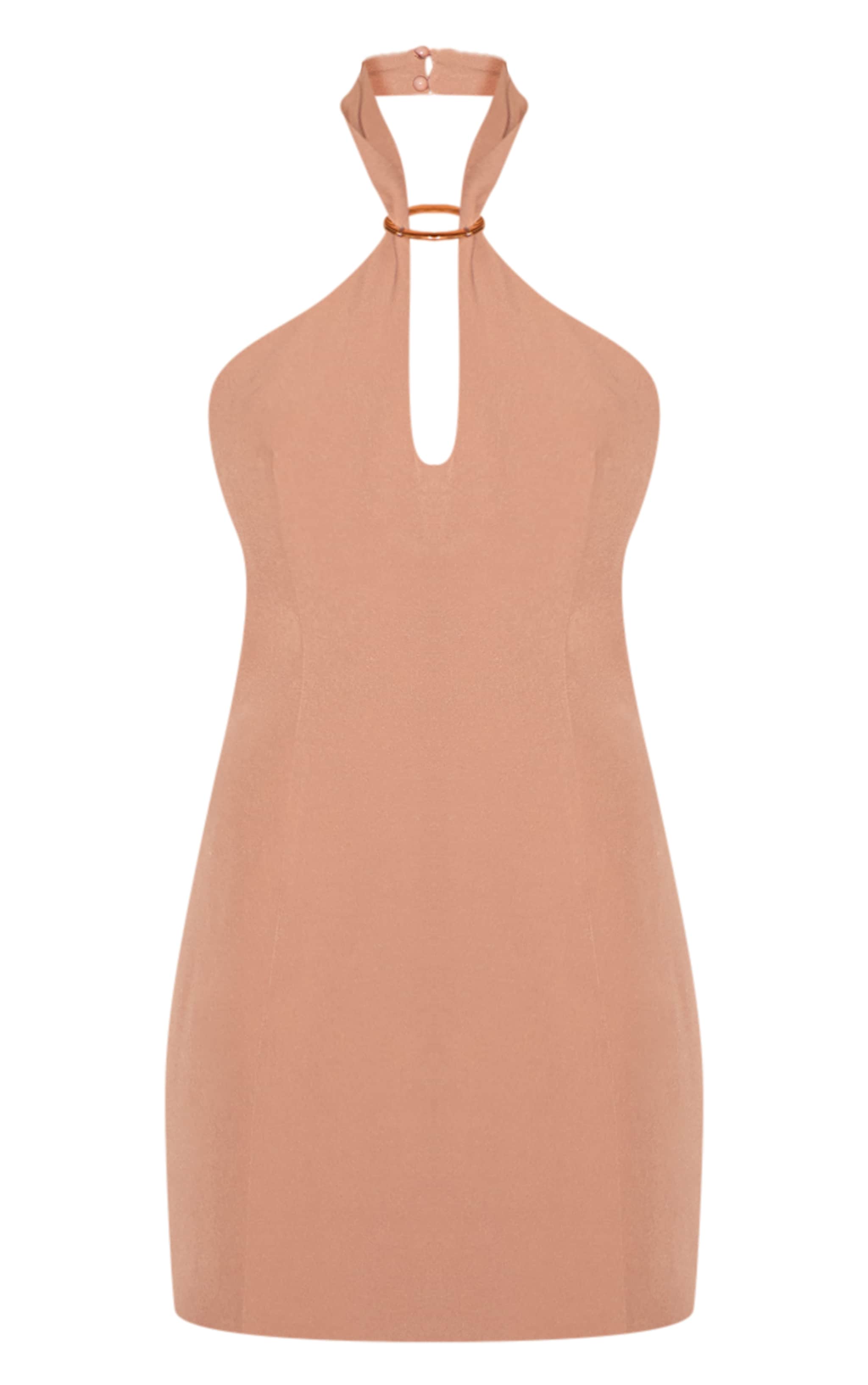 Beige Woven Trim Detail Mini Dress image 5