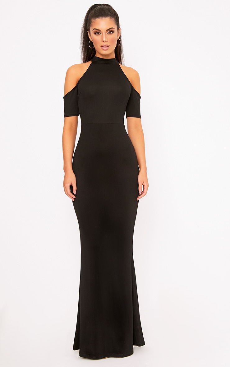 Black High Neck Cold Shoulder Maxi Dress. Dresses PrettyLittleThing