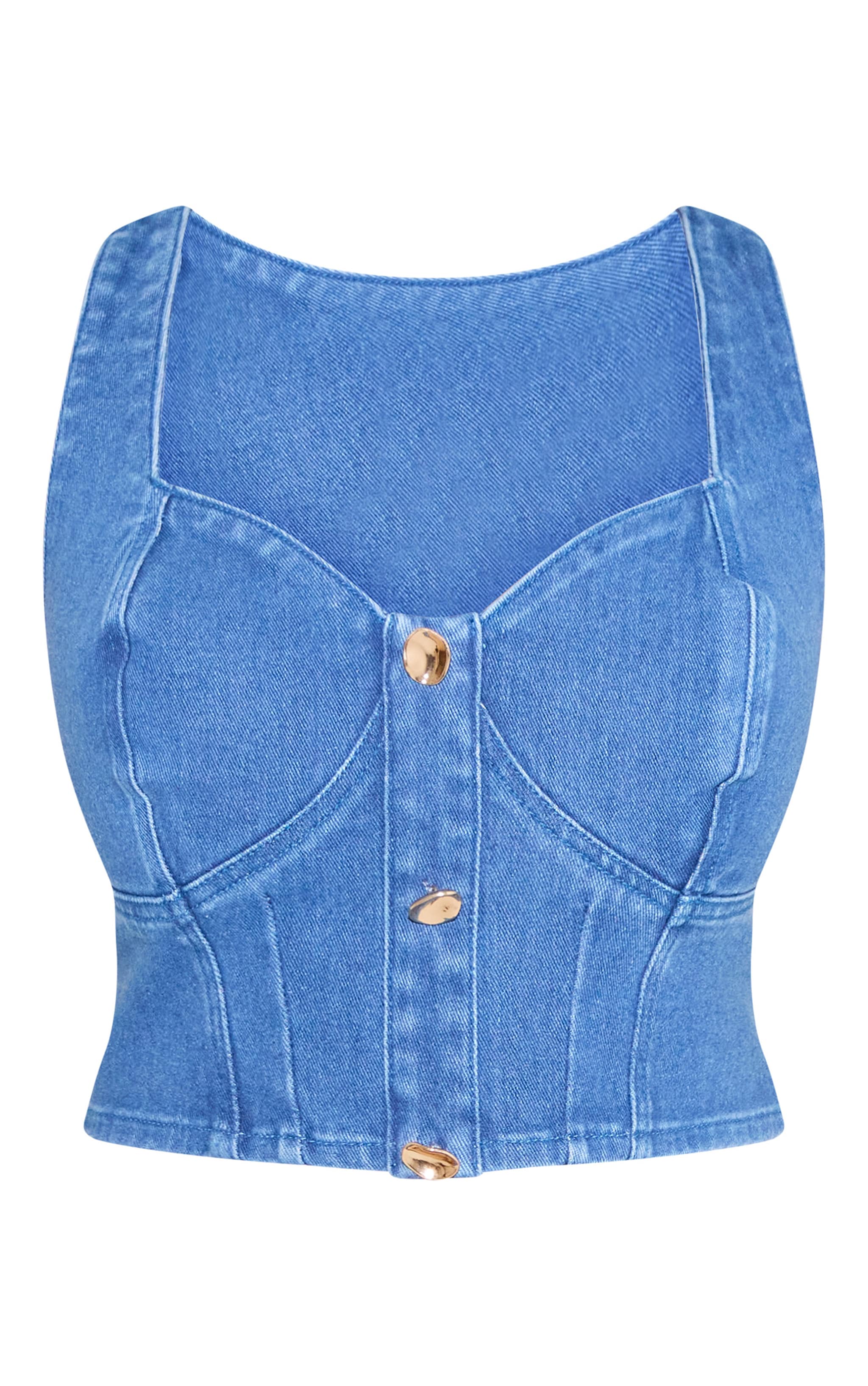 Shape Dark Blue Stretch Denim Gold Trim Corset Top image 5