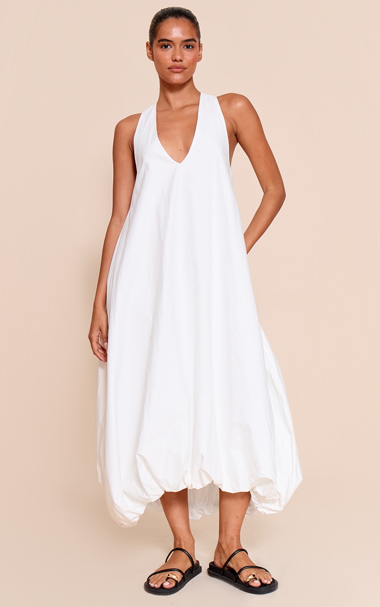  White Cotton Poplin Plunge Sleeveless Maxi Dress image 1