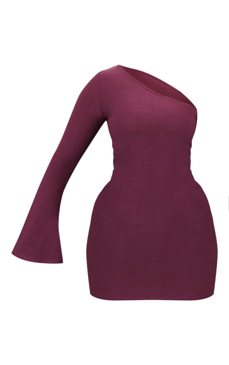 Shape Dark Plum Asymmetric Sleeve Bodycon Dress Shape PLT QA