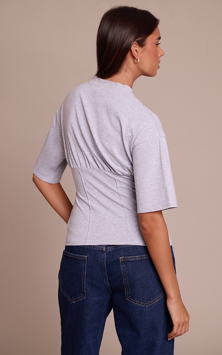 T-shirt ajusté en coton gris chiné à buste froncé image 2