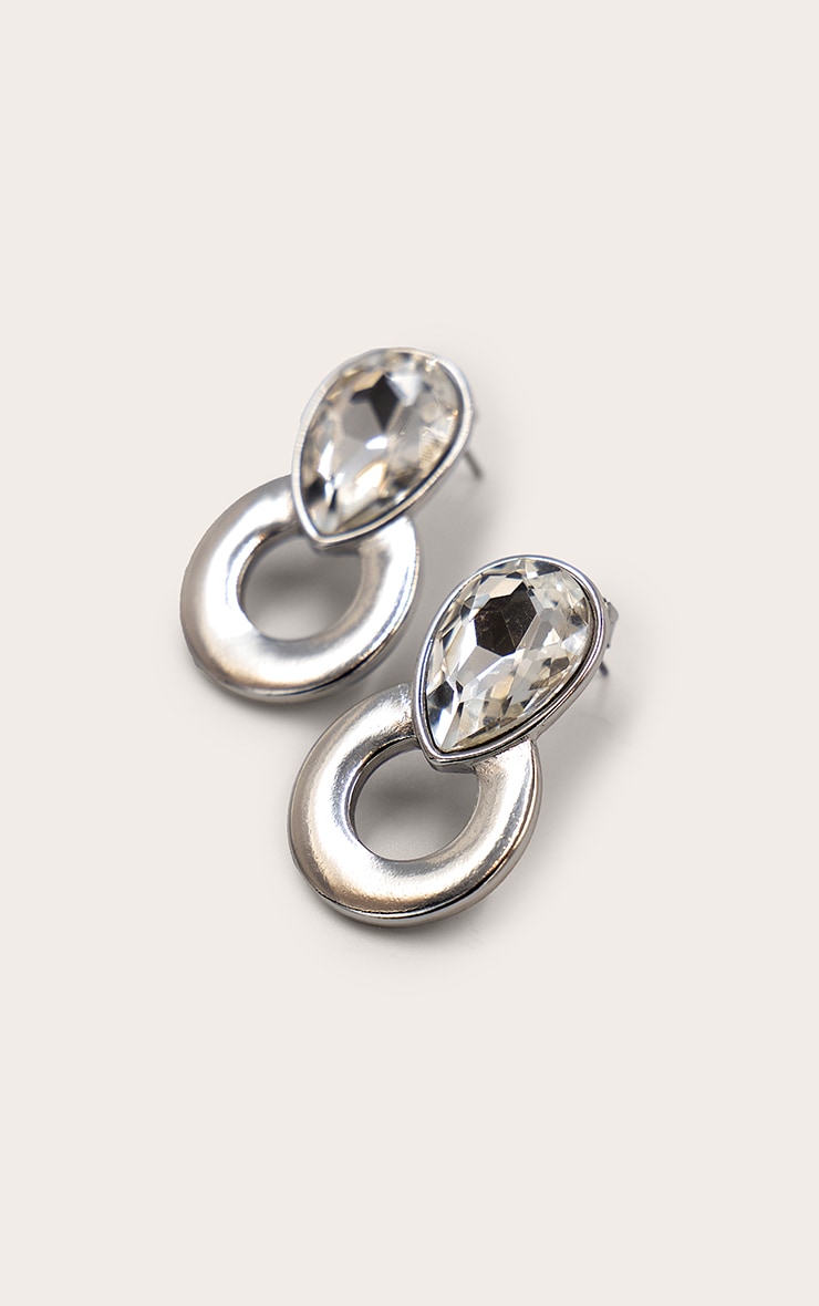 Boucles d'oreilles argentées style heurtoir de porte à strass image 3