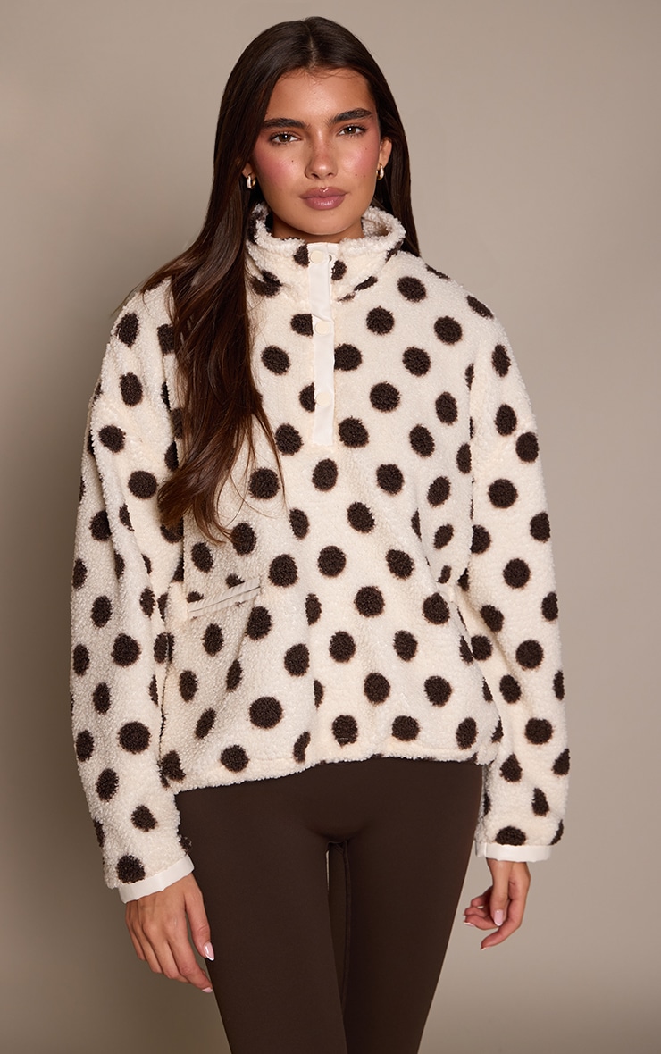 Cream Polka Dot Half Zip Fleece