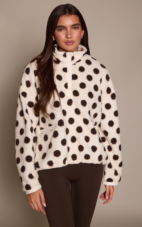 Cream Polka Dot Half Zip Fleece 