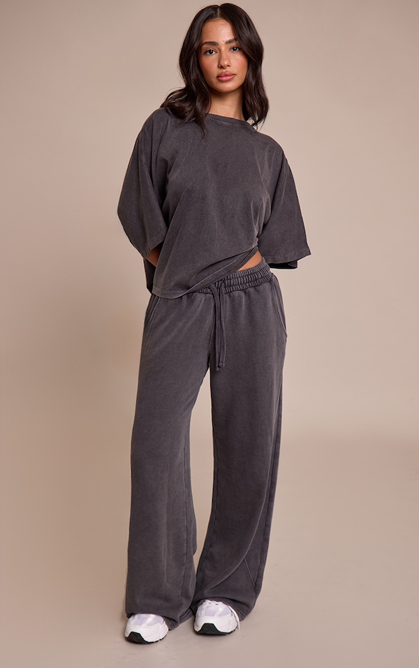 Petite Charcoal Acid Wash Straight Leg Sweatpants