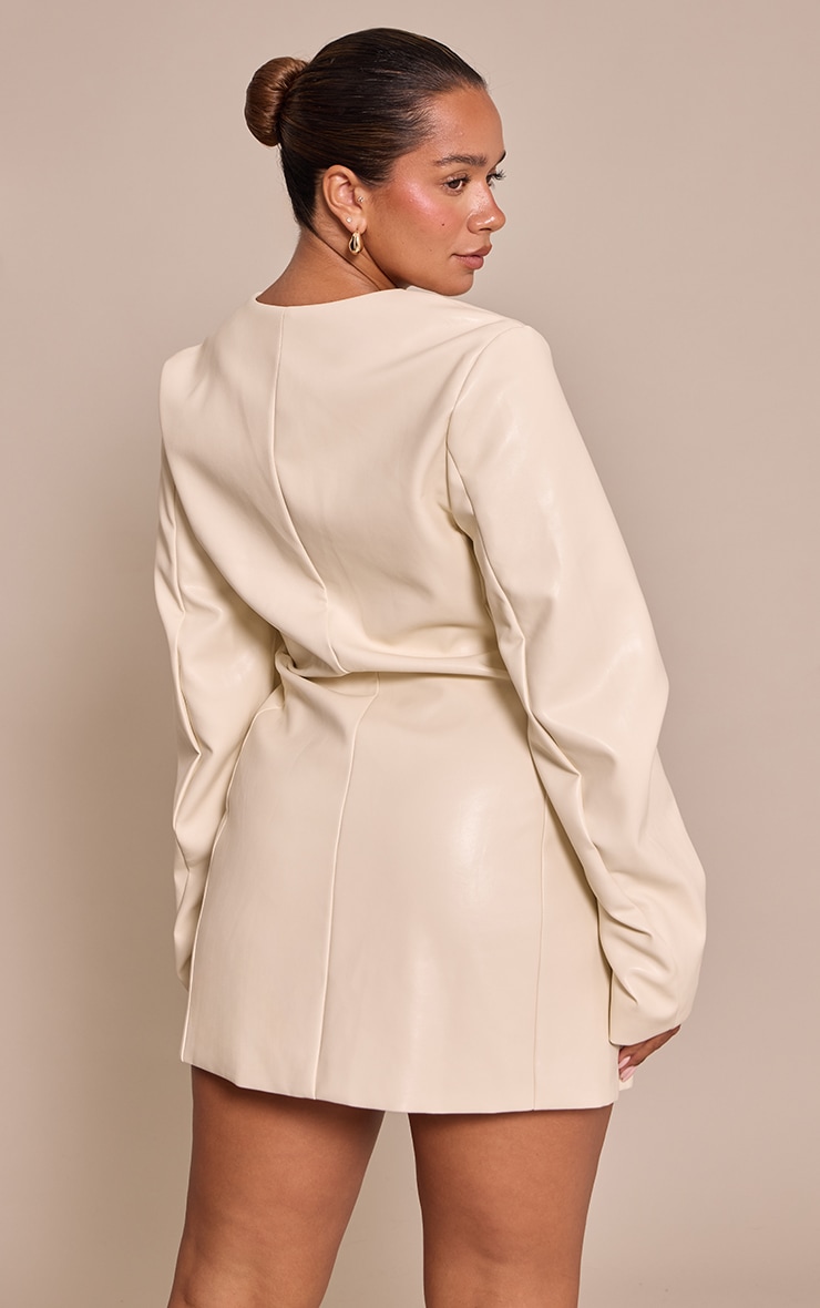 SHAPE CREAM FAUX LEATHER MINI BLAZER DRESS image 2