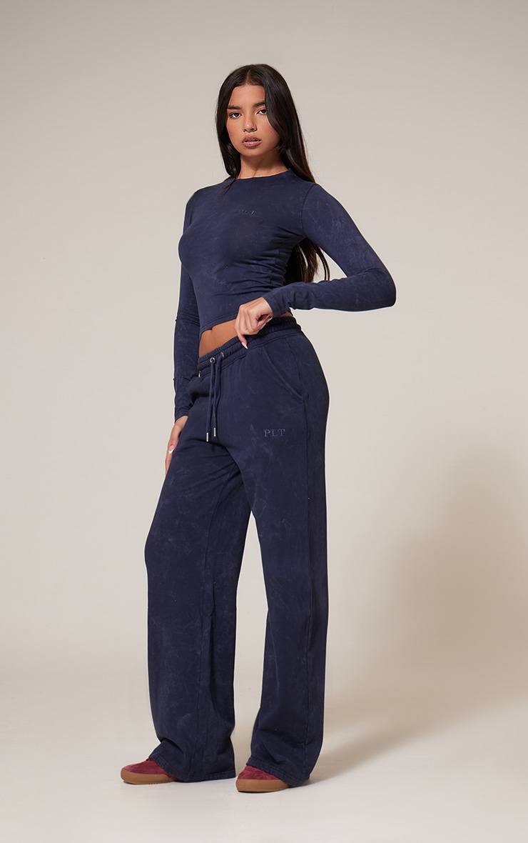 PRETTYLITTLETHING Navy Washed Longline Cotton Long Sleeve Fitted T-shirt image 3