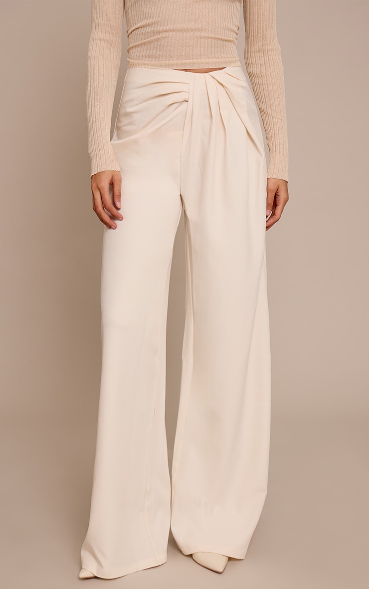  Tall Cream Tailored Woven Pleat Detail Wide Leg Pants image 2