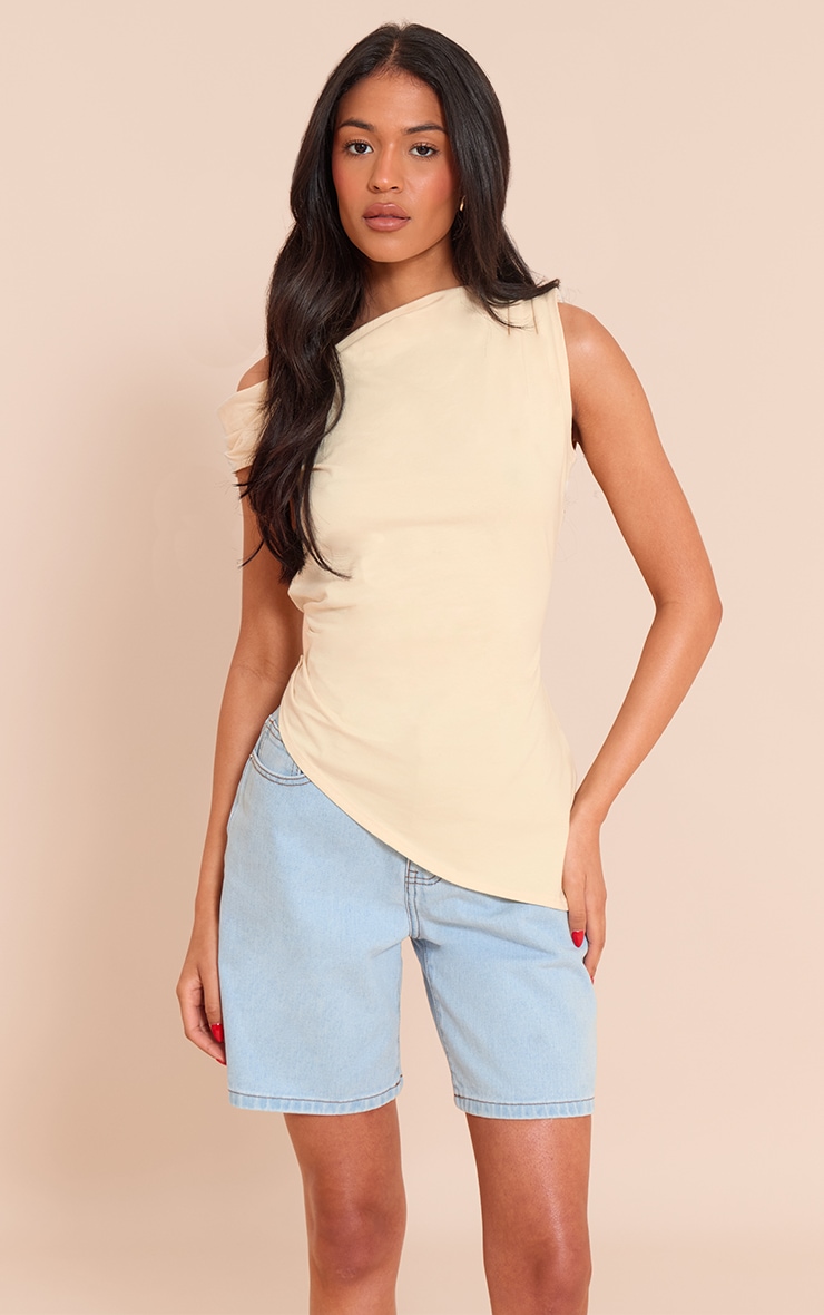 Tall Almond Asymmetric Shoulder Extreme Longline Top image 1