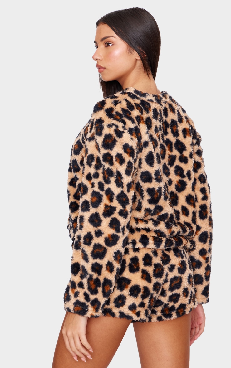 Brown Leopard Print Fleece Pj Top image 2