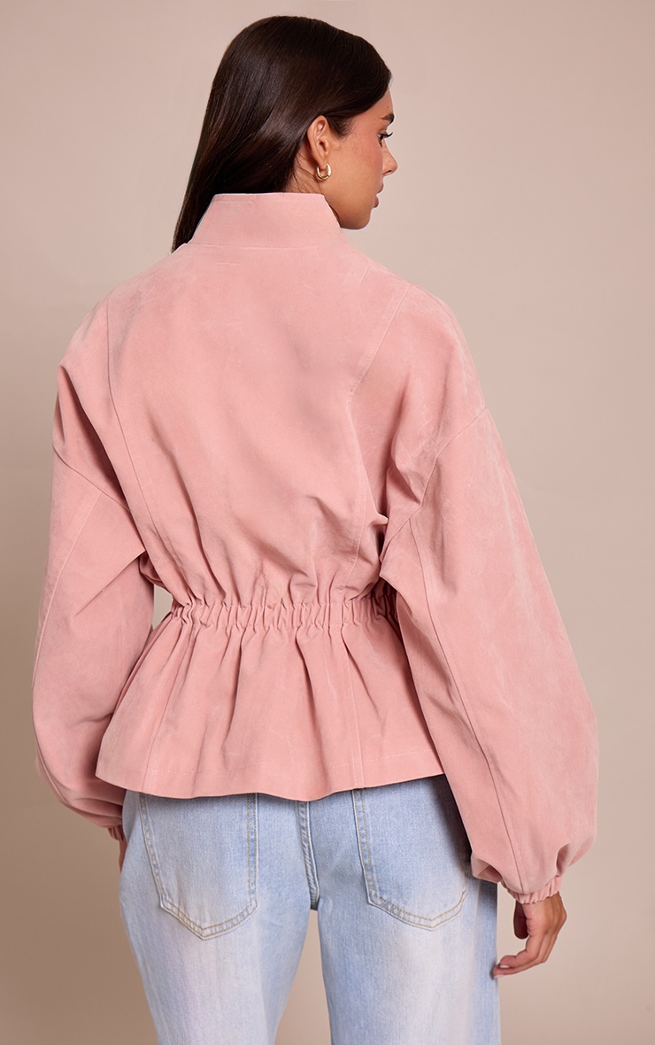 Pink Cinched Waist Suede Jacket image 2