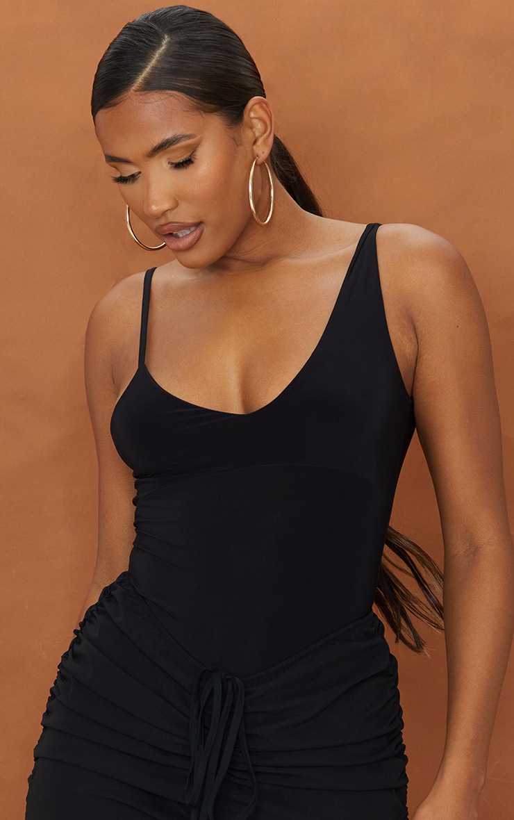 Black Slinky Asymmetric Strap Bodysuit image 4