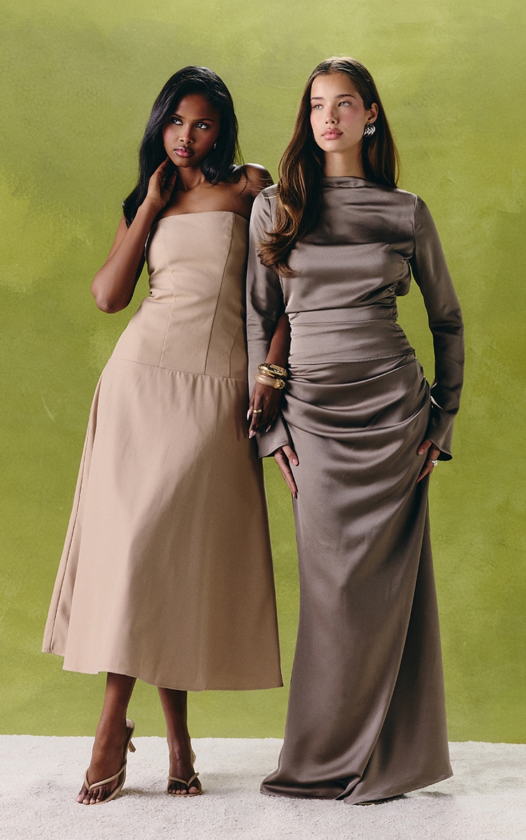 Sand Tailored Woven Bandeau Skater Midaxi Dress image 5