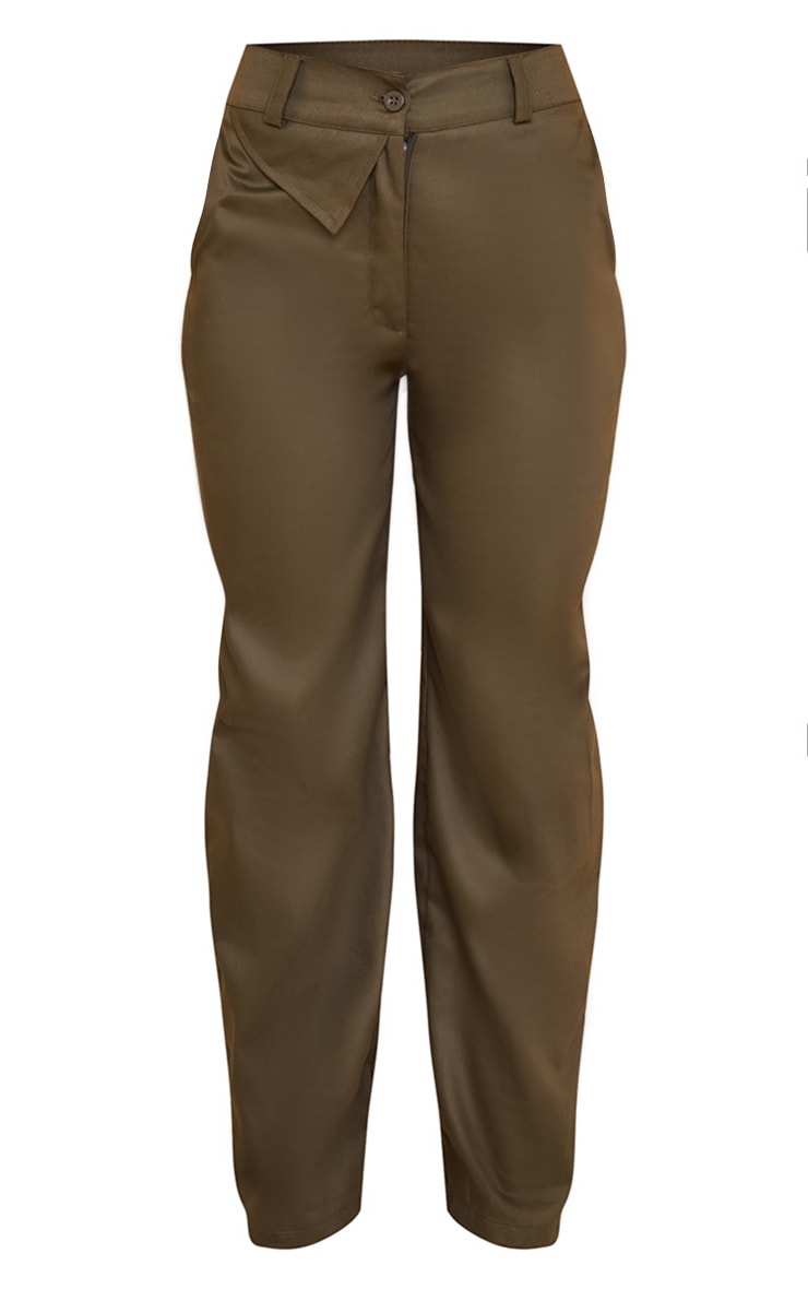 Khaki Woven Twill Tailored Wide Leg Pants image 5