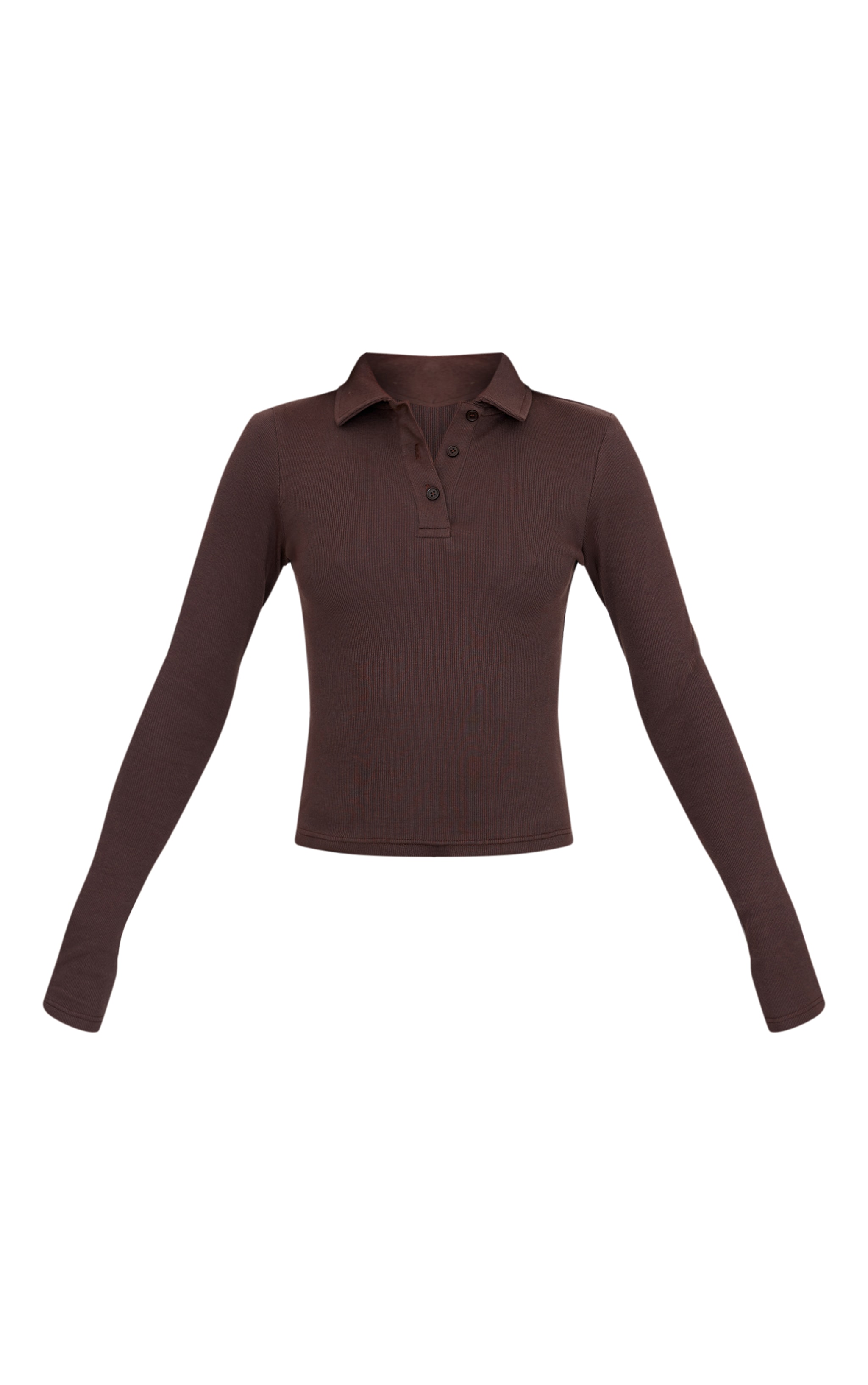 Tall Chocolate Collared Long Sleeve Rib Top image 5