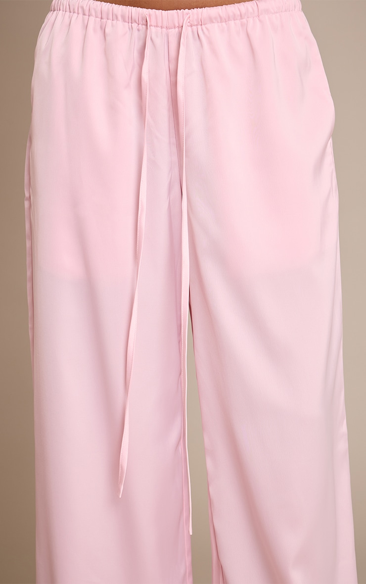 Baby Pink Satin Low Rise Wide Leg Tie Waist Pants image 4