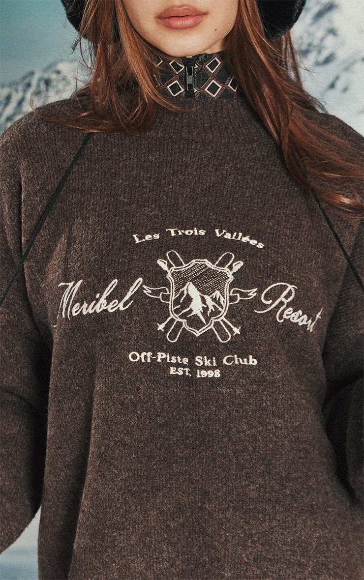 Brown High Neck Graphic Knitted Sweater image 4