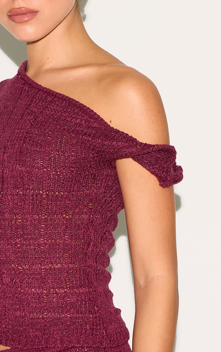 Wine Textured Filigree Knit Twist Neck Vest Top image 4