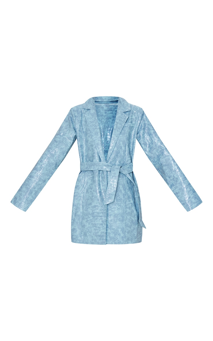 Pale Blue Croc PU Oversized Blazer Dress image 5