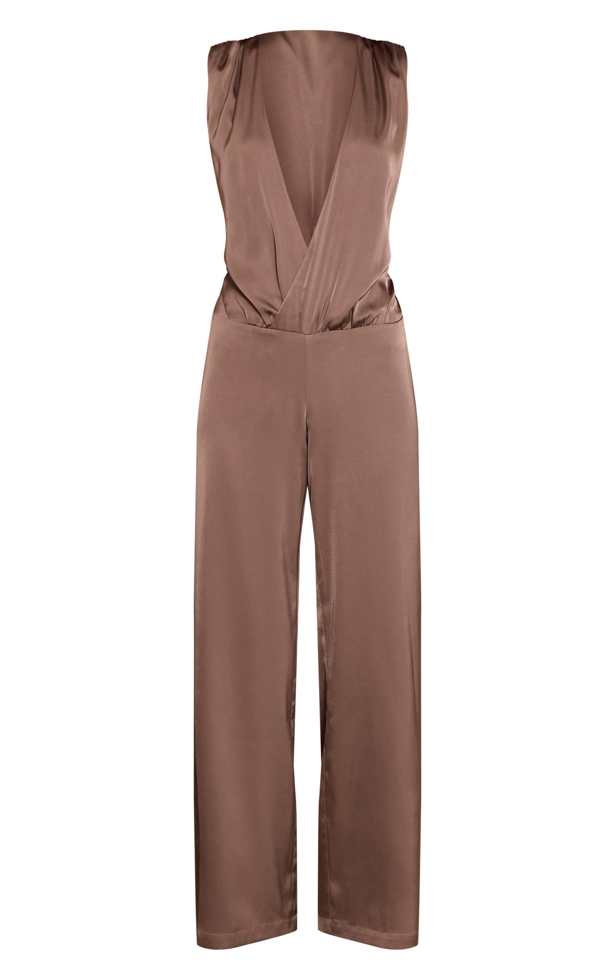Deep Taupe Satin Plunge Dropped Waist Jumpsuit image 5