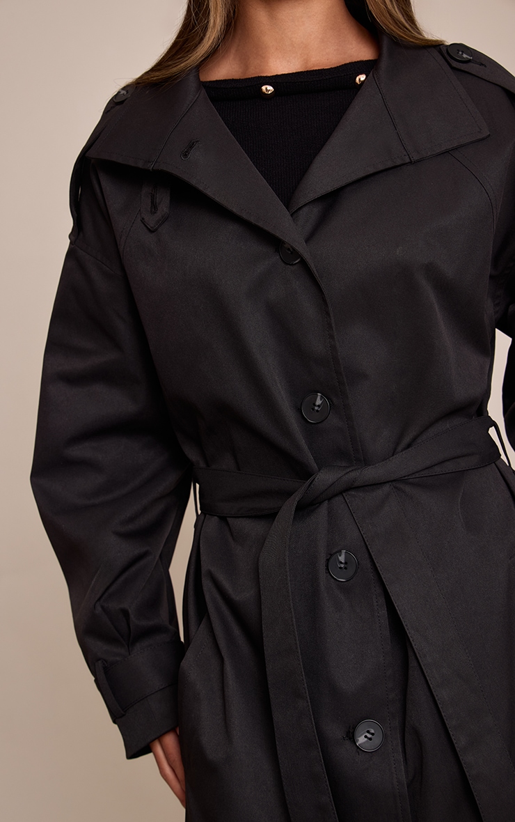 Petite Black Funnel Neck Trench Coat  image 4