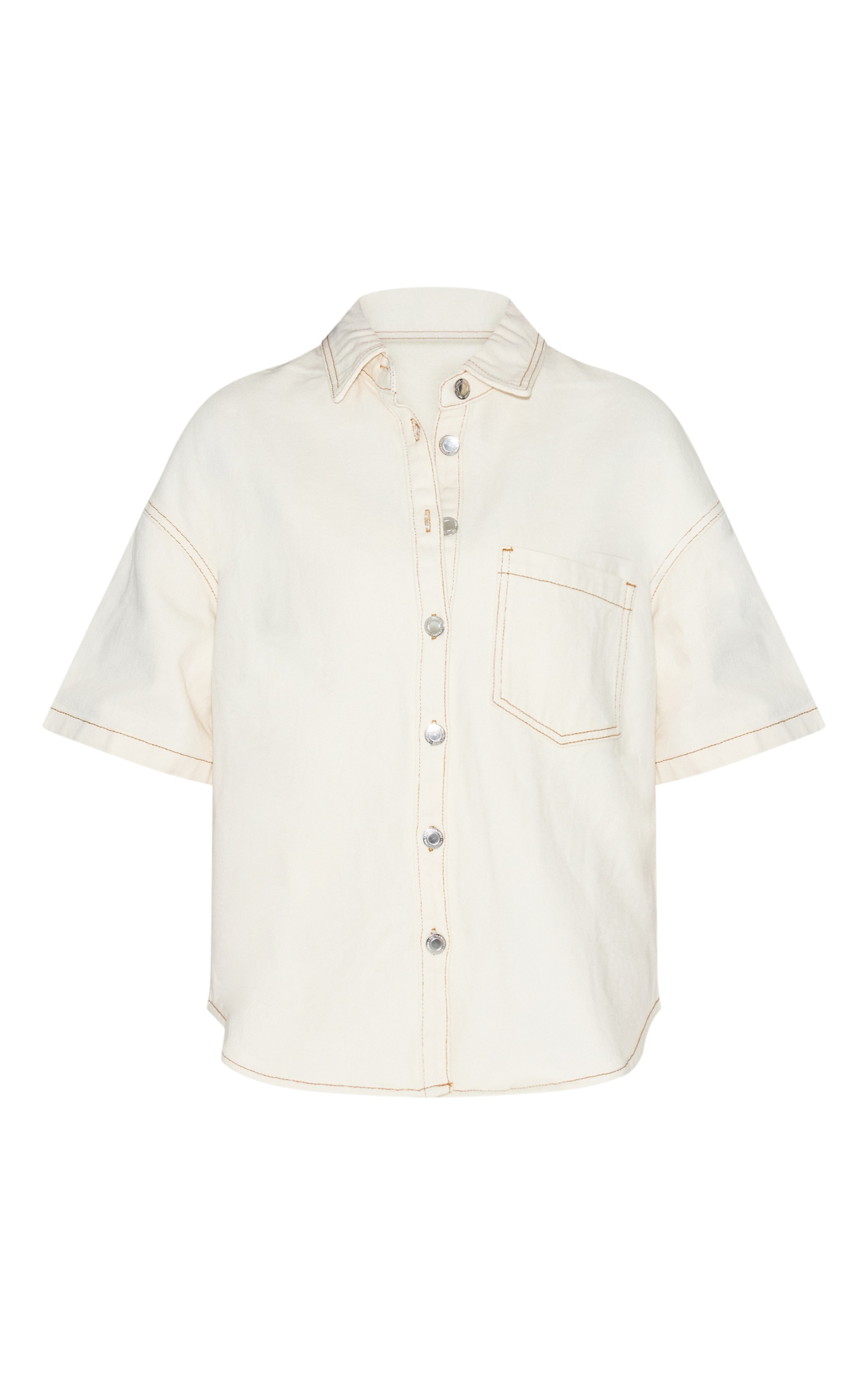 Ecru Short Sleeved Boxy Style Denim Shirt | Denim