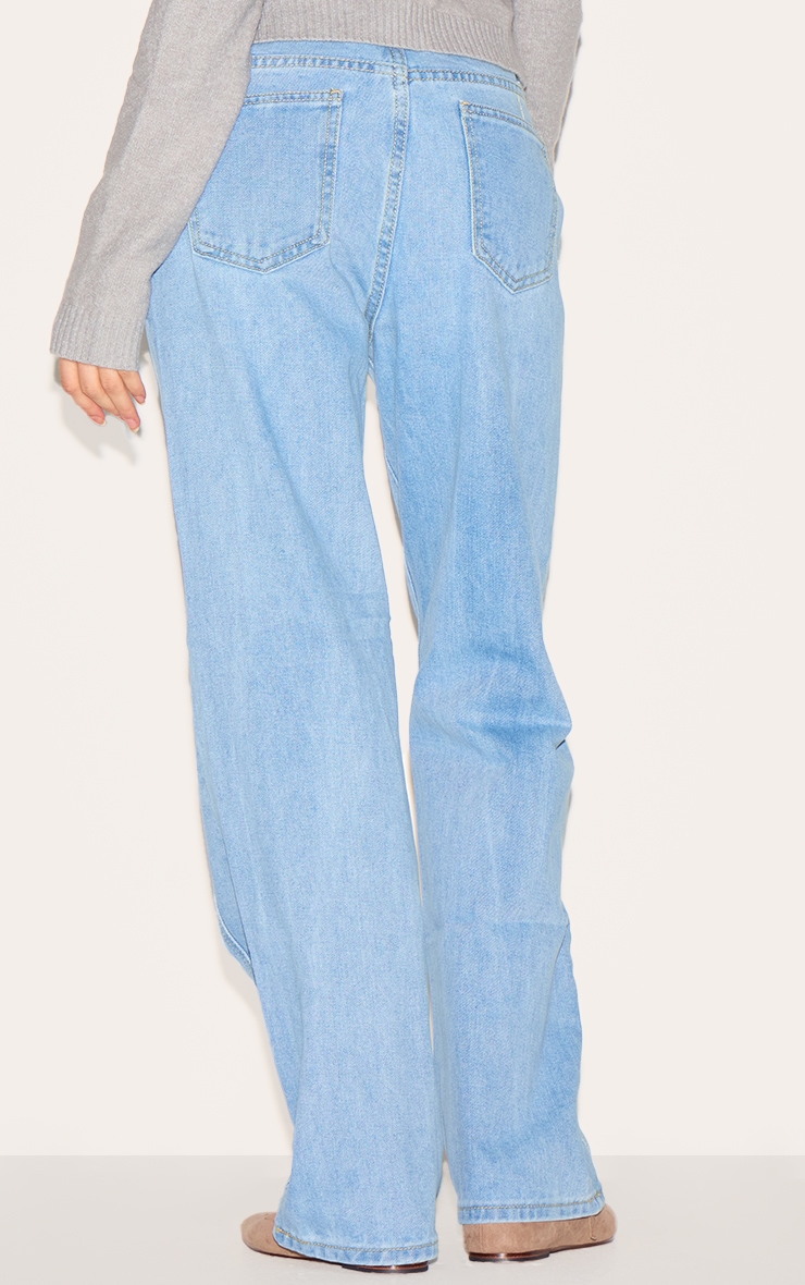 Light Blue Wash Panelled Seam Detail Straight Leg Jeans image 3
