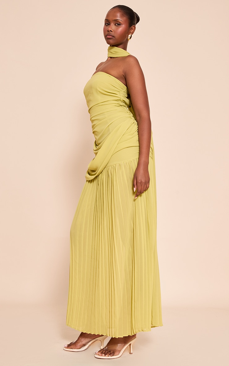 Lime Chiffon Scarf Detail Bandeau Ruched Maxi Dress image 3