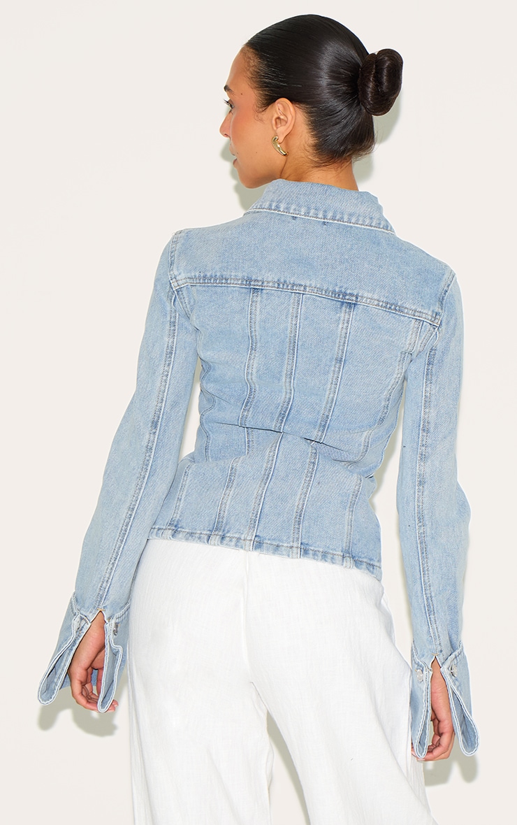 Petite Blue Fitted Seam Detail Denim Jacket image 2