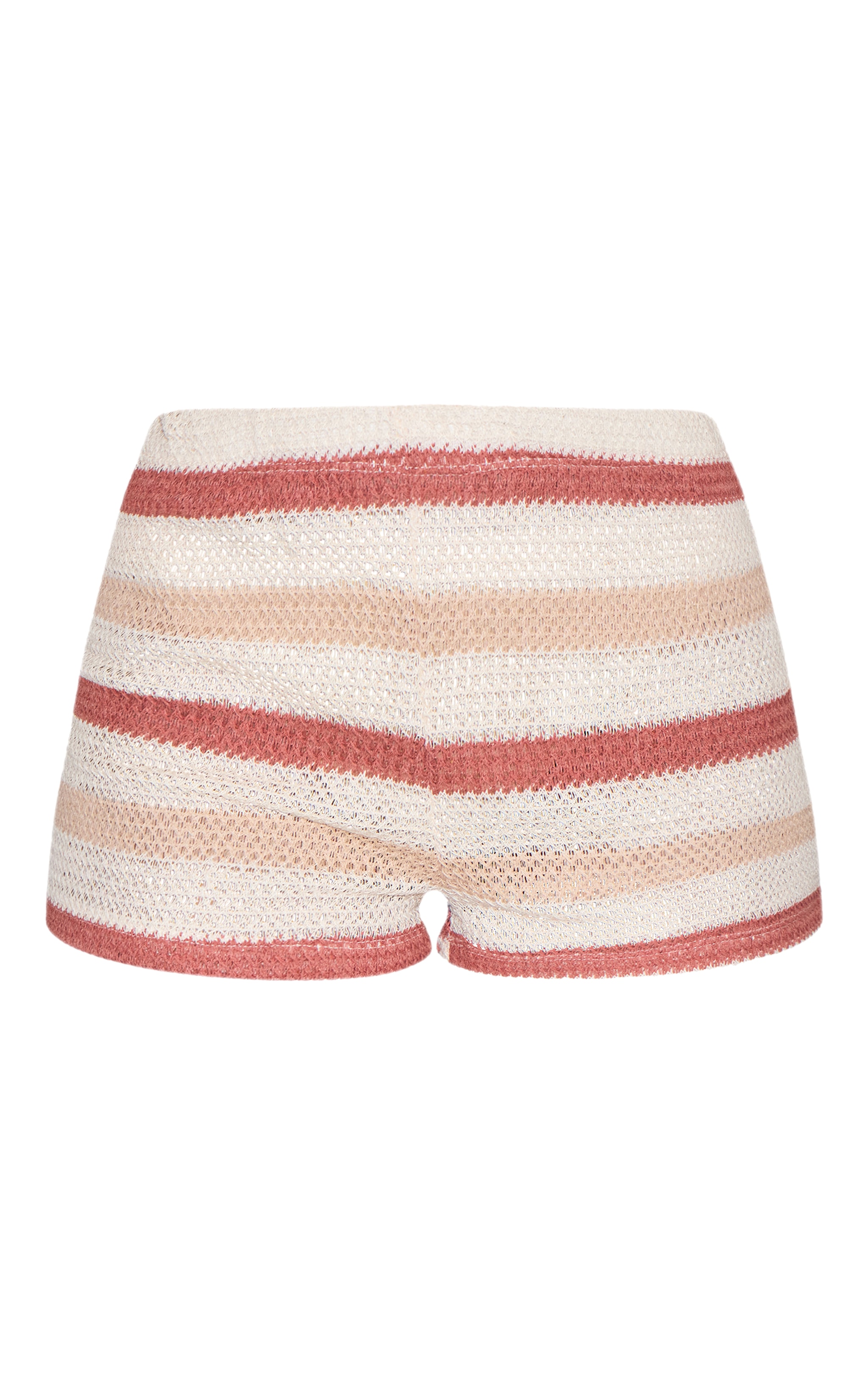 Beige Textured Striped Shorts image 6