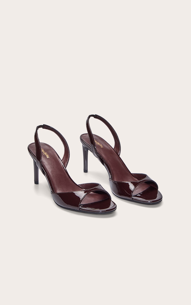 Chocolate Plum Patent Round Toe Barely There Heeled Sandals image 3